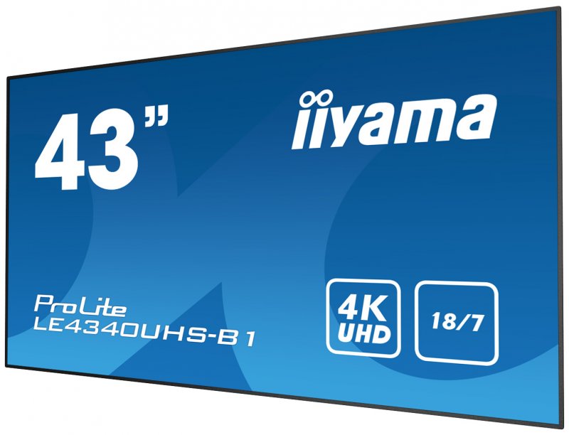 43" iiyama LE4340UHS-B1 - AMVA3,4K UHD,8.5ms,350cd/ m2, 5000:1,16:9,VGA,HDMI,DVI,USB,RS232,RJ45,repro - obrázek č. 2