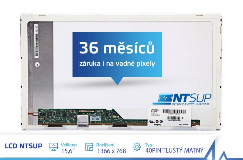 LCD PANEL NTSUP 15,6" 1366x768 40PIN TLUSTÝ MATNÝ - obrázek produktu