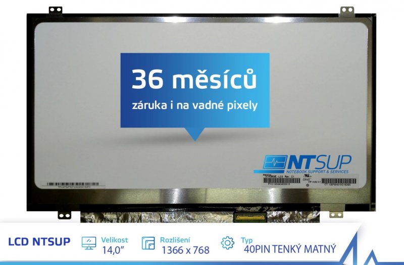 LCD PANEL NTSUP 14,0" 1366x768 40PIN TENKÝ MATNÝ - obrázek produktu
