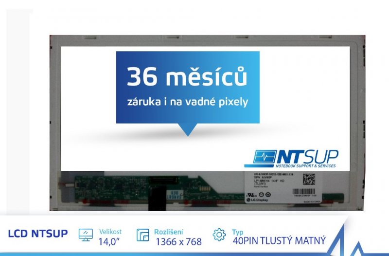 LCD PANEL NTSUP 14,0" 1366X768 40PIN TLUSTÝ MATNÝ - obrázek produktu
