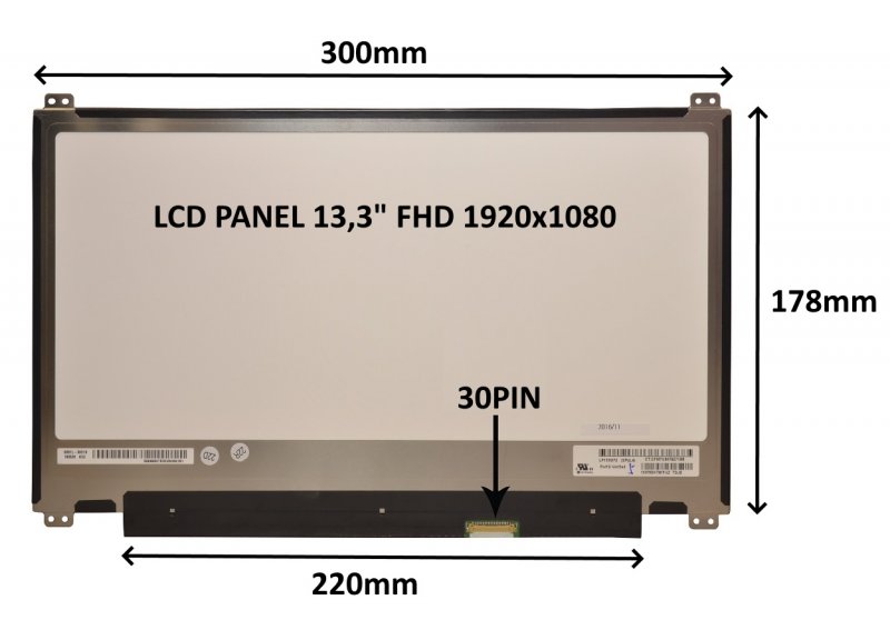 LCD PANEL 13,3" FHD 1920x1080 30PIN MATNÝ /  ÚCHYTY NAHOŘE A DOLE - obrázek produktu