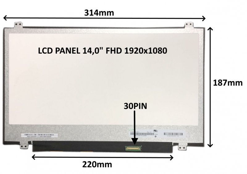 LCD PANEL 14,0" FHD 1920x1080 30PIN MATNÝ /  ÚCHYTY NAHOŘE A DOLE - obrázek produktu