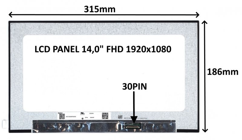 LCD PANEL 14,0" FHD 1920x1080 30PIN MATNÝ IPS /  BEZ ÚCHYTŮ - obrázek produktu