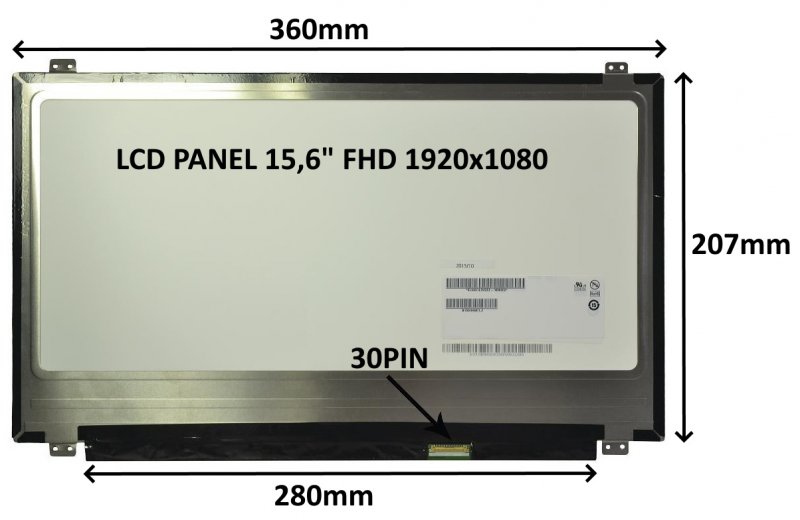 LCD PANEL 15,6" FHD 1920x1080 30PIN LESKLÝ IPS /  ÚCHYTY NAHOŘE A DOLE - obrázek produktu