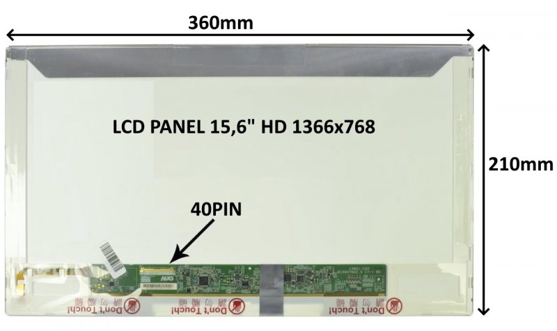 LCD PANEL 15,6" HD 1366x768 40PIN MATNÝ /  ŠROUBOVÁNÍ Z BOKŮ - obrázek produktu