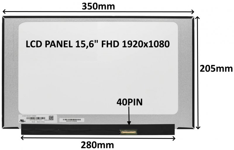 LCD PANEL 15,6" FHD 1920x1080 40PIN MATNÝ IPS 144HZ /  BEZ ÚCHYTŮ - obrázek produktu