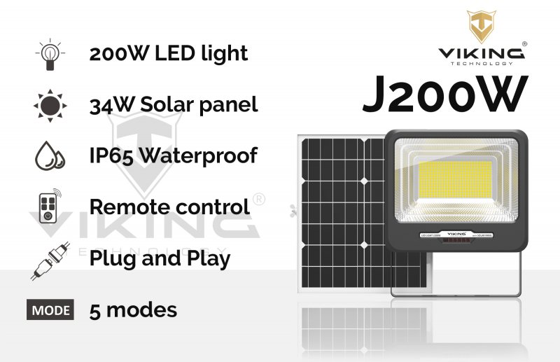 LED světlo Viking J200W se solárním panelem - obrázek č. 5