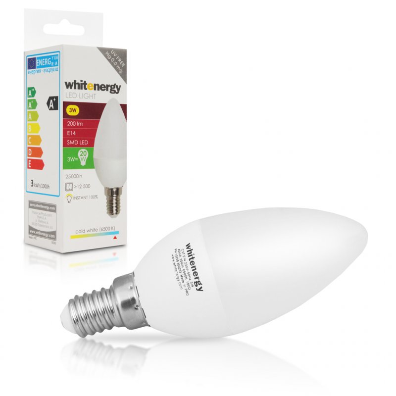 WE LED žárovka SMD2835 C37 E14 3W studená bílá - obrázek produktu