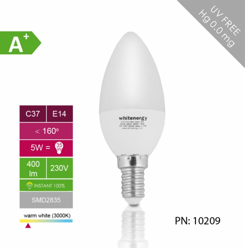 WE LED žárovka SMD2835 C37 E14 5W teplá bílá - obrázek č. 5