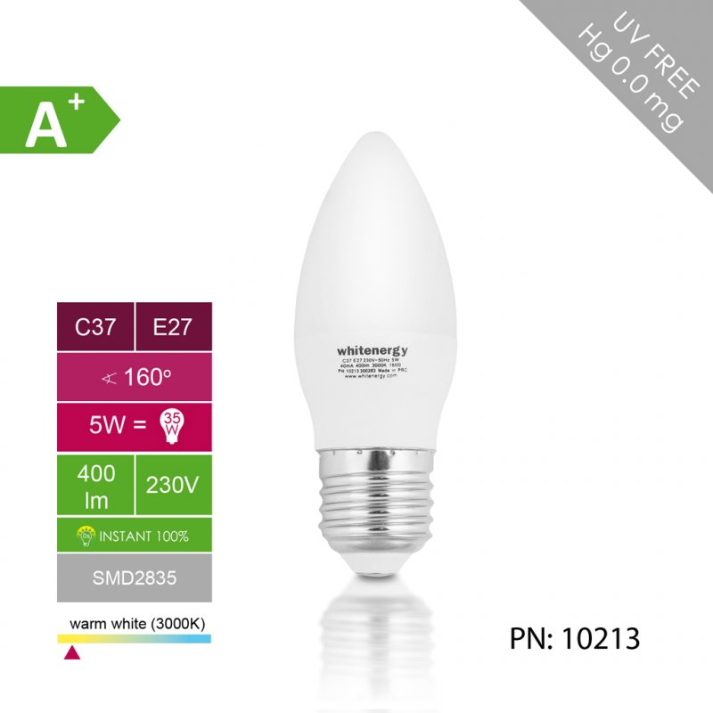 WE LED žárovka SMD2835 C37 E27 5W teplá bílá - obrázek č. 5