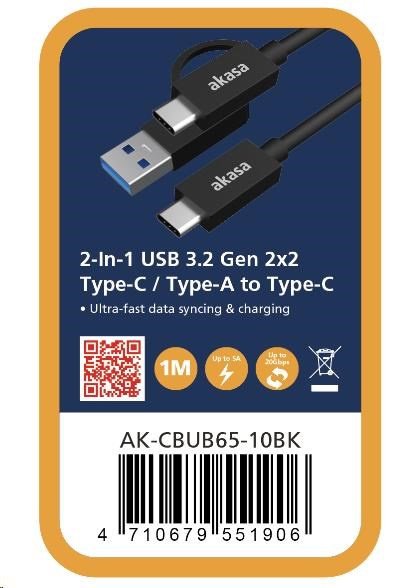 AKASA - 2v1 USB 3.2 Gen 2 Type-C/ A na Type-C, 1m - obrázek produktu