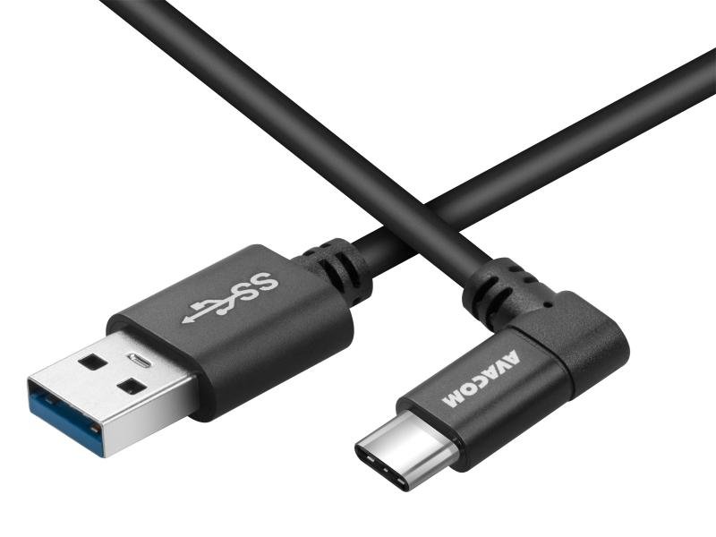 AVACOM datový a nabíjecí kabel USB - USB Type-C, 100cm, konektor v úhlu 90°, černý - obrázek produktu