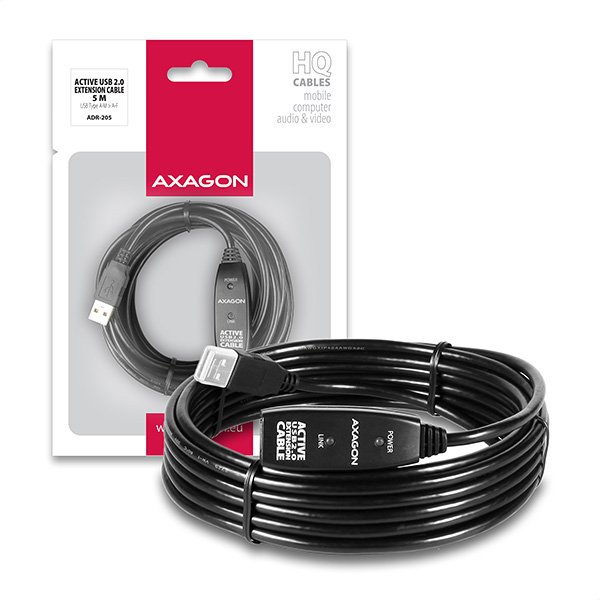 AXAGON ADR-205, USB 2.0 A-M -> A-F aktivní prodlužovací /  repeater kabel, 5m - obrázek produktu