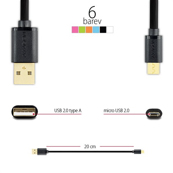 AXAGON HQ Kabel Micro USB, 2A, černý, 0.2 m - obrázek č. 2