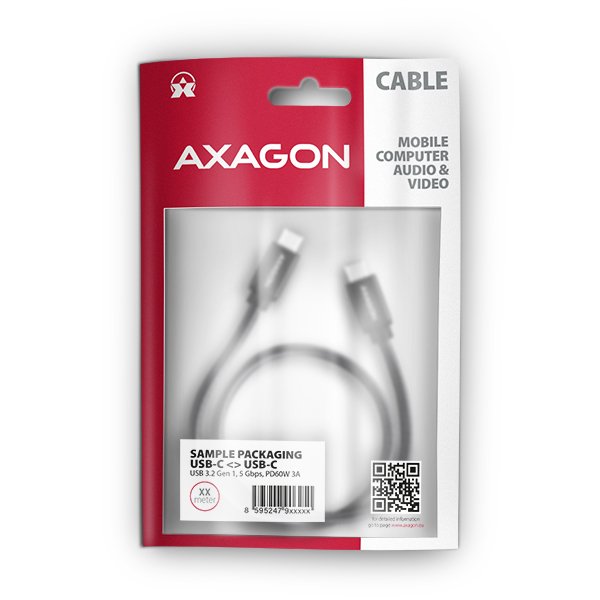AXAGON BUCM3-CM15AB, SPEED kabel USB-C <-> USB-C, 1.5m, USB 3.2 Gen 1, PD 60W 3A, ALU, oplet, černý - obrázek č. 7