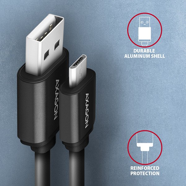 AXAGON BUMM-AM10TB, TWISTER kabel Micro USB <-> USB-A, 0.6m, USB 2.0, 2.4A, ALU, tpe, černý - obrázek č. 2