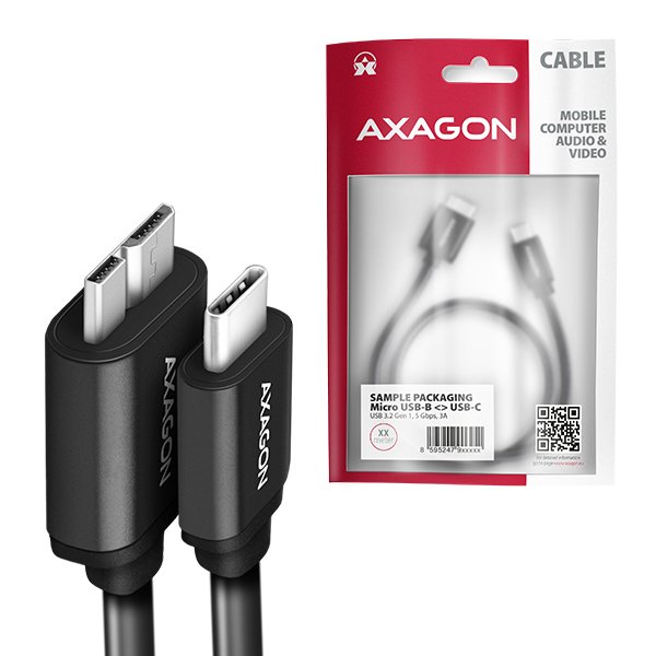 AXAGON BUMM3-CM10AB, SPEED kabel Micro-B USB <-> USB-C, 1m, USB 3.2 GEN 1, 3A, ALU, tpe, černý - obrázek č. 4