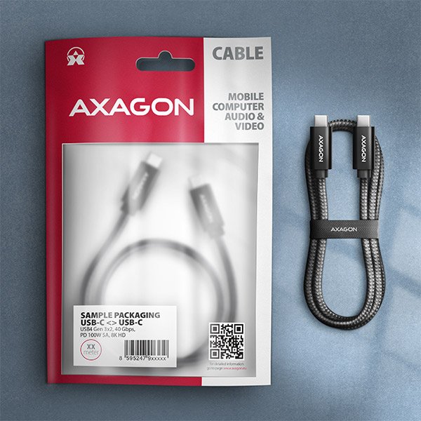 AXAGON BUCM432-CM10AB NewGEN+ kabel USB-C <-> USB-C, 1m, USB4 Gen 3×2, PD 100W 5A, 8K HD, ALU, oplet - obrázek č. 8