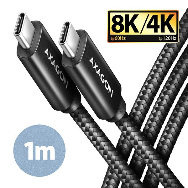 AXAGON BUCM432-CM10AB NewGEN+ kabel USB-C <-> USB-C, 1m, USB4 Gen 3×2, PD 100W 5A, 8K HD, ALU, oplet - obrázek produktu