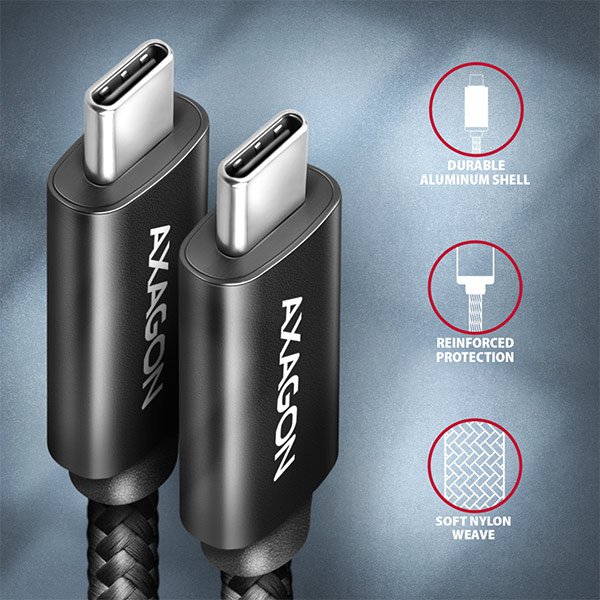 AXAGON BUCM432-CM10AB NewGEN+ kabel USB-C <-> USB-C, 1m, USB4 Gen 3×2, PD 100W 5A, 8K HD, ALU, oplet - obrázek č. 2