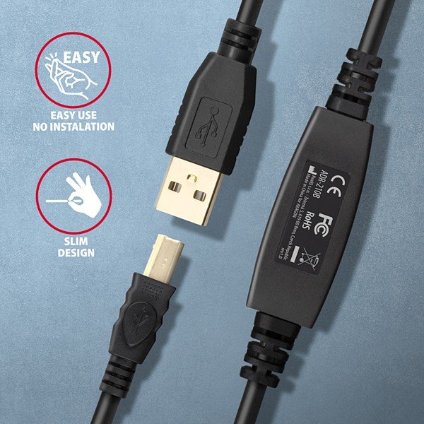 AXAGON ADR-210B, USB 2.0 A-M -> B-M aktivní propojovací /  repeater kabel, 10m - obrázek č. 2