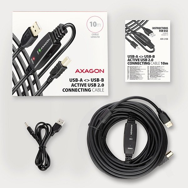 AXAGON ADR-210B, USB 2.0 A-M -> B-M aktivní propojovací /  repeater kabel, 10m - obrázek č. 6
