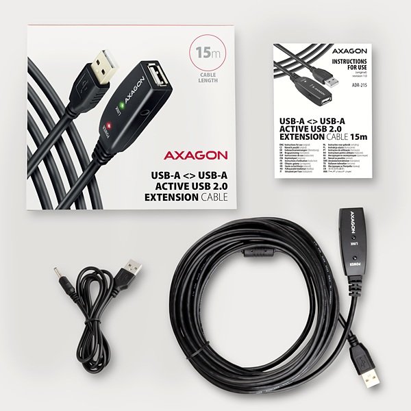 AXAGON ADR-215, USB 2.0 A-M -> A-F aktivní prodlužovací /  repeater kabel, 15m - obrázek č. 6