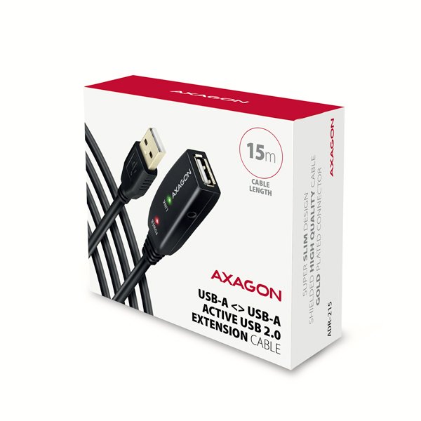 AXAGON ADR-215, USB 2.0 A-M -> A-F aktivní prodlužovací /  repeater kabel, 15m - obrázek č. 7