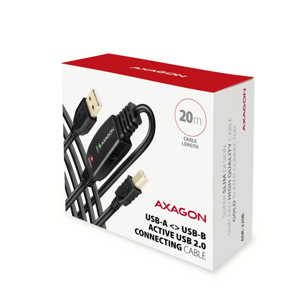 AXAGON ADR-220B, USB 2.0 A-M -> B-M aktivní propojovací /  repeater kabel, 20m - obrázek č. 7