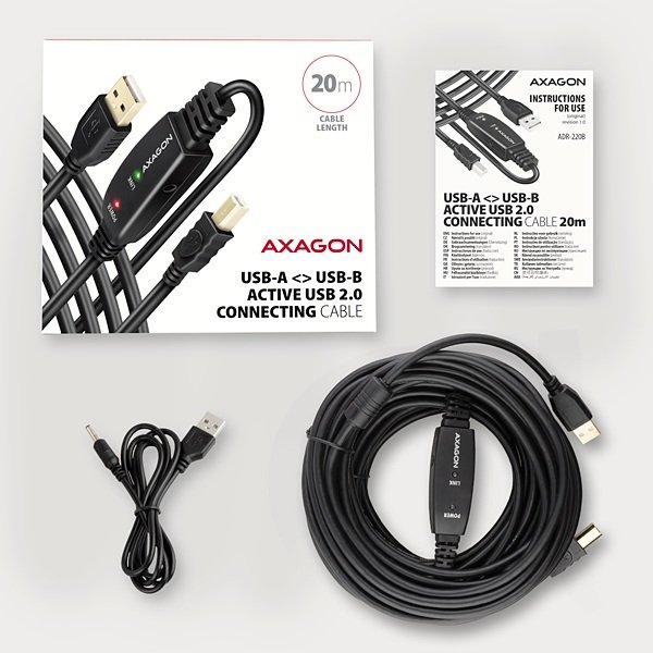AXAGON ADR-220B, USB 2.0 A-M -> B-M aktivní propojovací /  repeater kabel, 20m - obrázek č. 6