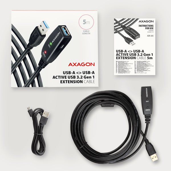 AXAGON ADR-305, USB 3.2 Gen 1 A-M -> A-F aktivní prodlužovací /  repeater kabel, 5m - obrázek č. 6