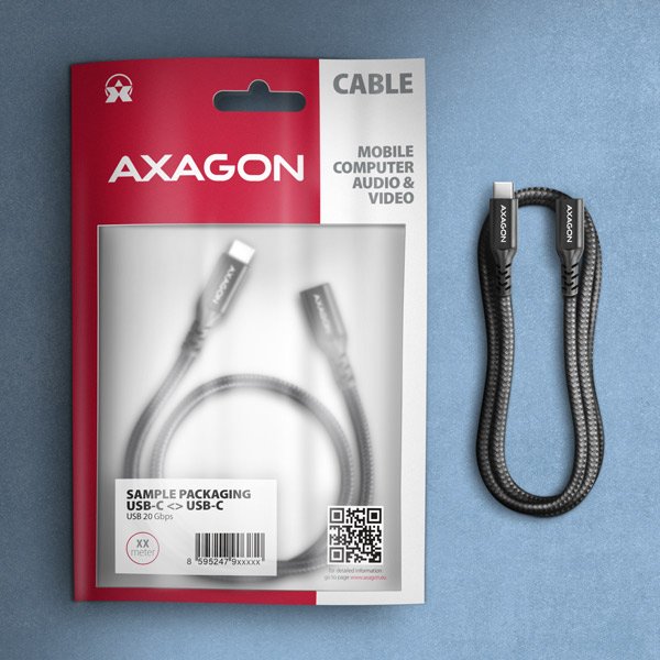 AXAGON BUCM32-CF10AB prodlužovací kabel USB-C (M) <-> USB-C (F), 1m, USB 20Gbps, PD 240W, ALU, oplet - obrázek č. 5