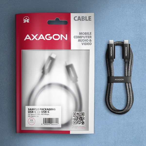 AXAGON BUCM2-CM30AB, CHARGE kabel USB-C <-> USB-C, 3m, Hi-Speed USB, PD 240W 5A, ALU, oplet, černý - obrázek č. 6