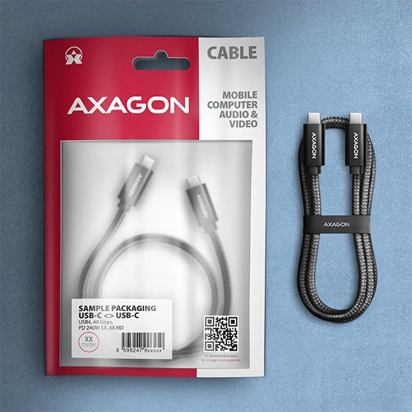AXAGON BUCM4X-CM10AB NewGEN+ kabel USB-C <-> USB-C, 1m, USB4 Gen 3×2, PD 240W 5A, 8K HD, ALU, oplet - obrázek č. 8