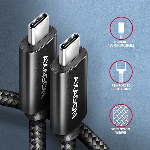 AXAGON BUCM4X-CM05AB NewGEN+ kabel USB-C <-> USB-C, 0.5m, USB4 Gen 3×2, PD 240W 5A, 8K HD, ALU,oplet - obrázek č. 2