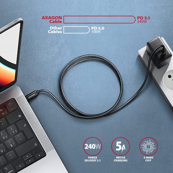 AXAGON BUCM4X-CM05AB NewGEN+ kabel USB-C <-> USB-C, 0.5m, USB4 Gen 3×2, PD 240W 5A, 8K HD, ALU,oplet - obrázek č. 3