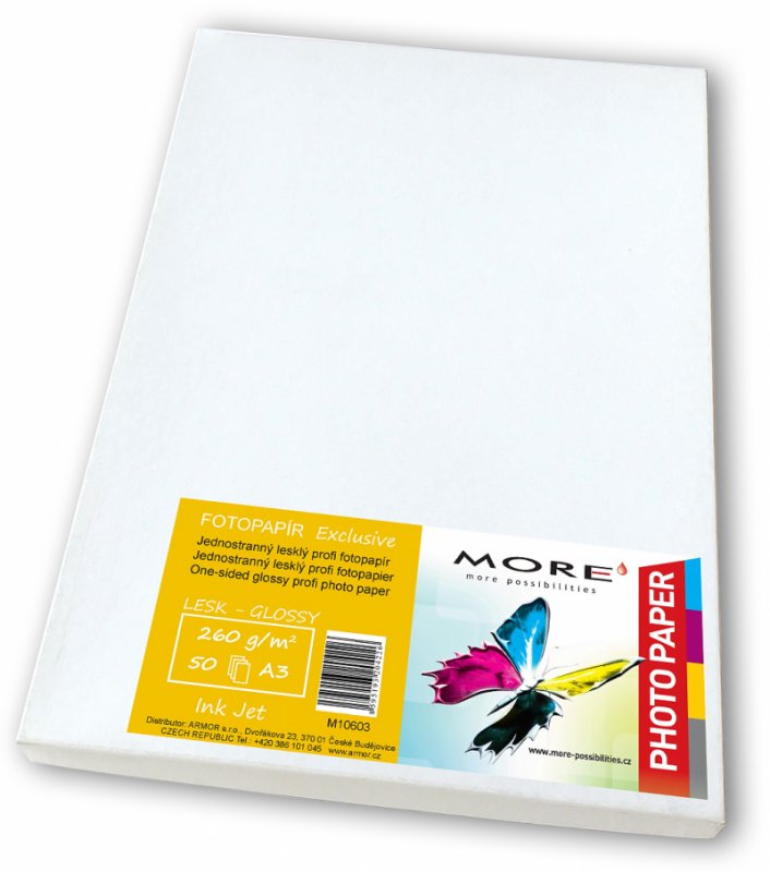 Fotopapír lesklý bílý kompatibilní s A3, 260g/ m2kompatibilní s ink. tisk, 50ks - obrázek produktu