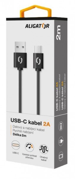 ALIGATOR Datový kabel 2A USB-C 2 m černý - obrázek produktu