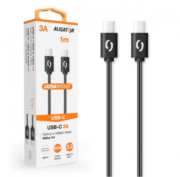 ALIGATOR Datový kabel POWER 3A, USB-C/ USB-C, černý - obrázek č. 1