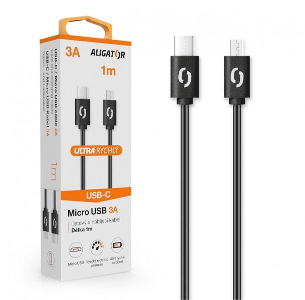 ALIGATOR Datový kabel POWER 3A, USB-C/ microUSB černý - obrázek č. 1