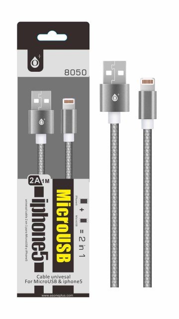 Datový a nabíjecí kabel PLUS 8050, MicroUSB + iPhone Lightning, metal - obrázek produktu