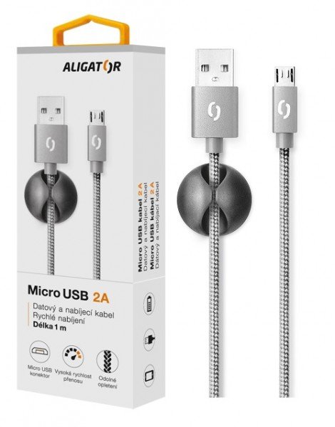 ALIGATOR PREMIUM Datový kabel 2A, Micro USB šedý - obrázek č. 1