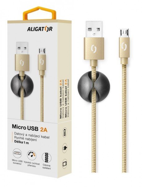 ALIGATOR PREMIUM Datový kabel 2A, Micro USB zlatý - obrázek č. 1