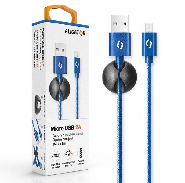 ALIGATOR PREMIUM Datový kabel 2A, Micro USB modrý - obrázek produktu