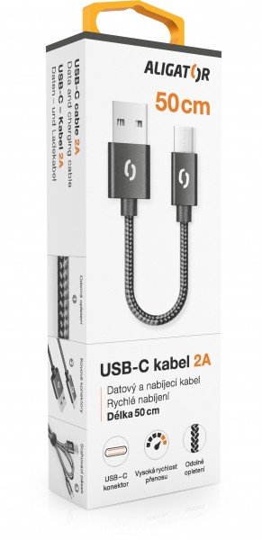 ALIGATOR PREMIUM 2A kabel, 50cm USB-C, černý - obrázek č. 1