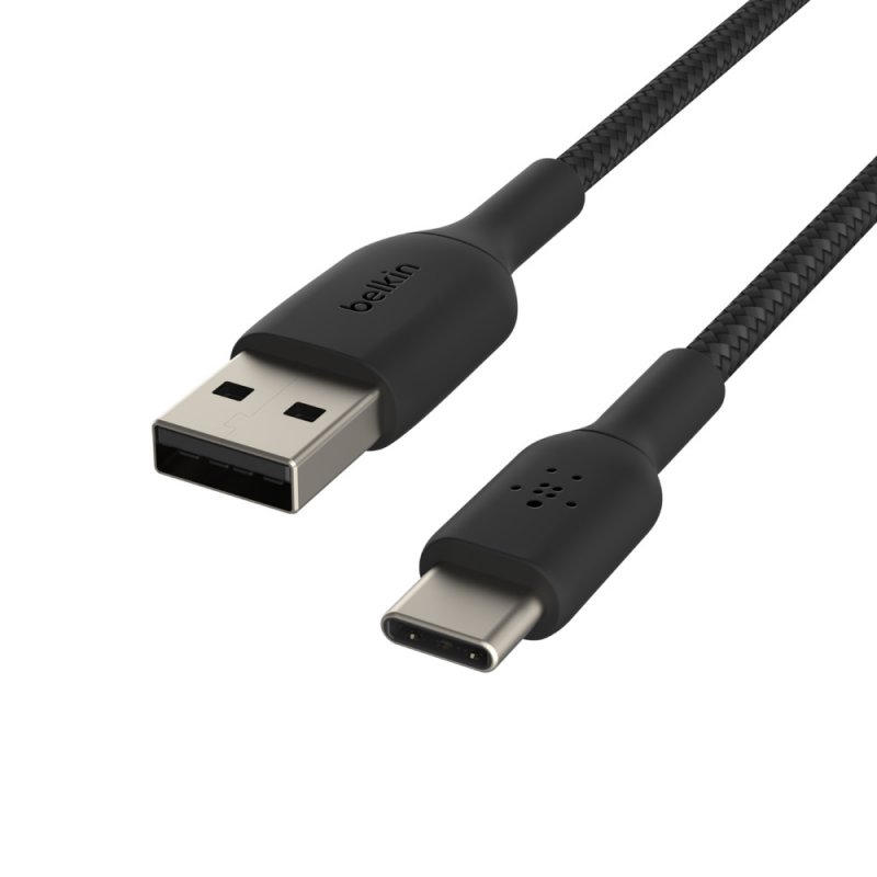 BELKIN kabel oplétaný USB-C - USB-A, 1m, černý - obrázek č. 1