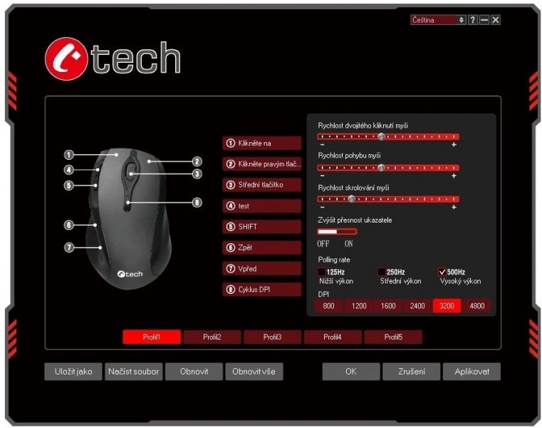 C-TECH myš WLM-11, černá, bezdrátová, 2400DPI, 8 tlačítek, programovatelná, USB nano receiver - obrázek č. 3