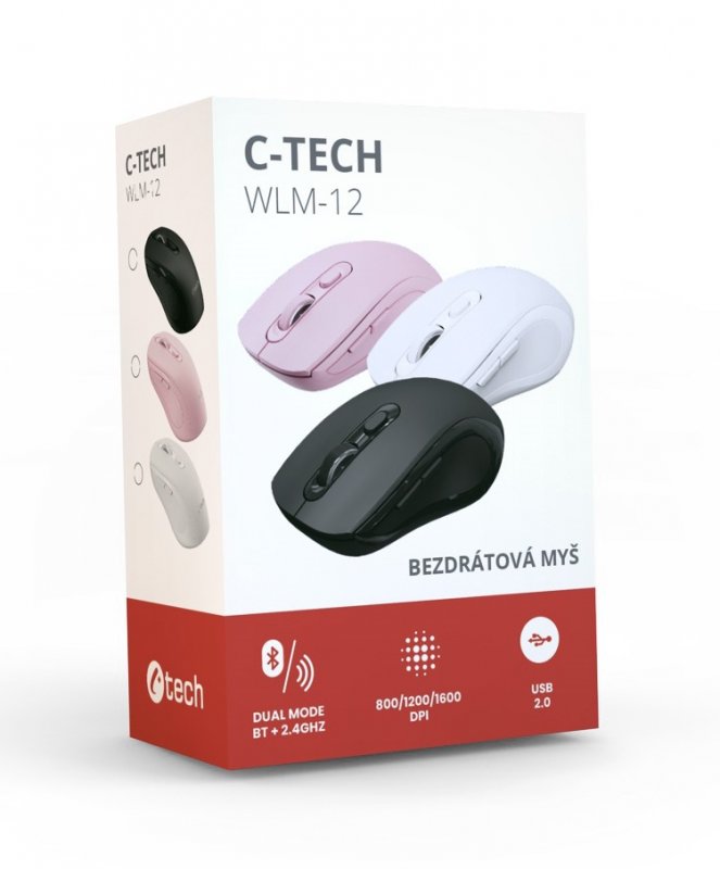 C-TECH WLM-12BK/ Ergonomická/ Optická/ Pro praváky/ Bezdrátová USB + Bluetooth/ Černá - obrázek č. 4