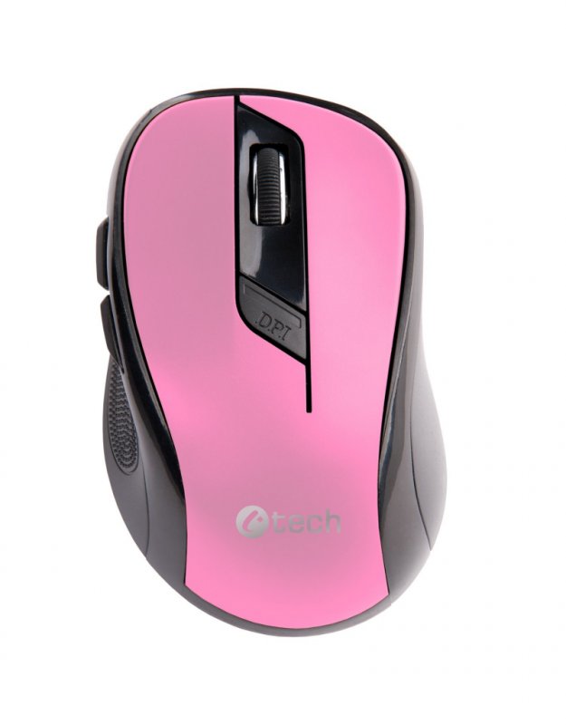 Myš C-TECH WLM-02P, černo-růžová, bezdrátová, 1600DPI, 6 tlačítek, USB nano receiver - obrázek č. 1