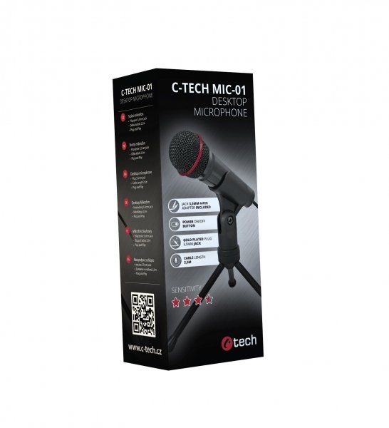 Stolní mikrofon C-TECH MIC-01, 3,5" stereo jack, 2.5m - obrázek č. 1